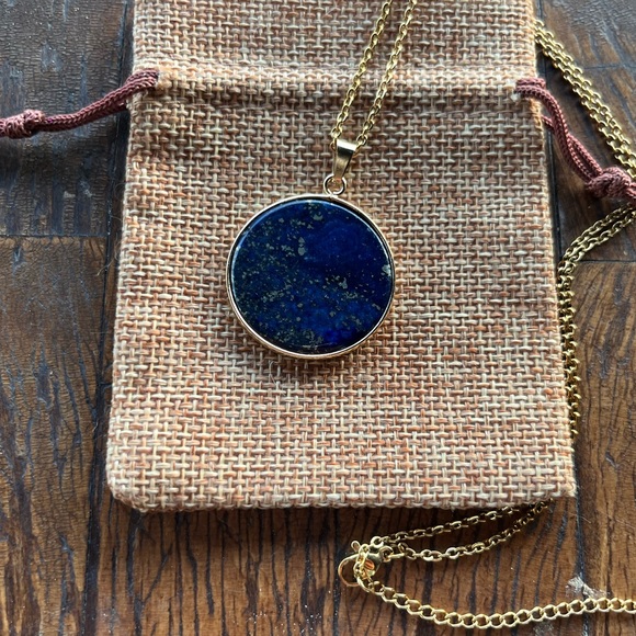 Hand Crafted Jewelry - Genuine Lapis Lazuli Round Pendant Lapis Necklace Minimalist Crystal Necklace